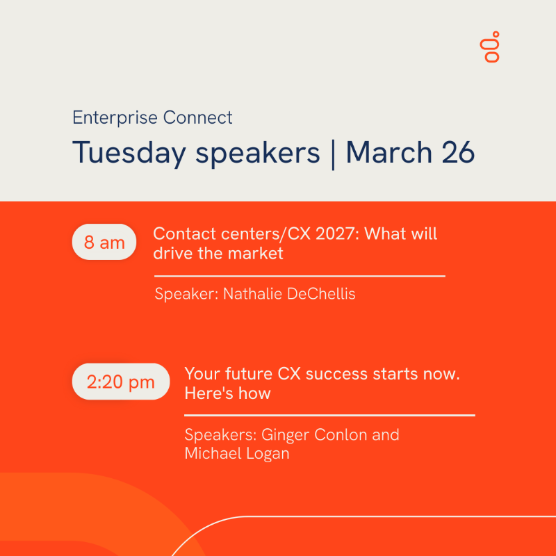 Genesys's tweet photo. We have a great group of speakers joining us at @enterprisecon later this month. Stop by to gain expert insights and get energized to deliver personalized, end-to-end experiences at scale.
​
👤@jgoldlust1, @JoeSmyth10, @brettweigl, @customeralchemy, @rtailor &amp; more!