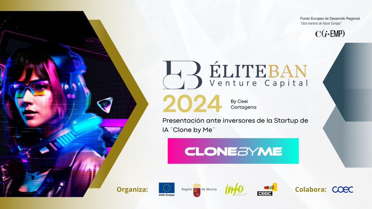 La #Startup de #IA ¨Clone by Me¨ mentorizada por @Ceeict y Premio Emprendedor del Mes del <a href="/infoRMurcia/">Instituto de Fomento</a> será presentada ante inversores de ÉLITEBAN 

🗓️ 15/03/2024 ⏰ 12:15

📍 CEEIC

Are you READY ⁉️