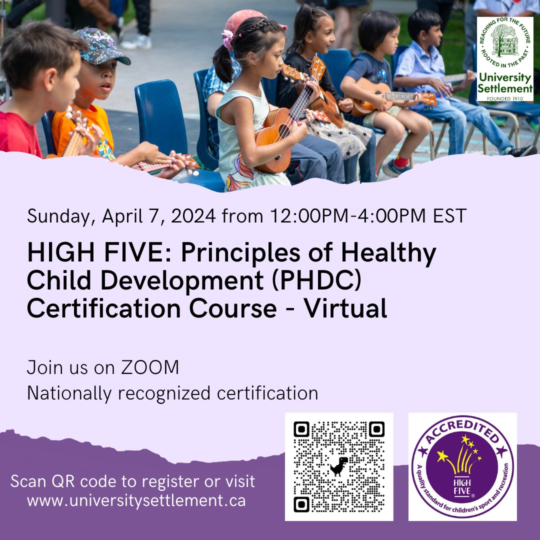We are pleased to host a virtual <a href="/HIGHFIVE_Canada/">HIGH FIVE®</a>  Principles of Healthy Child Development (PHCD) certification course on Sunday, April 7 from 12-4pm. Register at anc.ca.apm.activecommunities.com/universitysett…