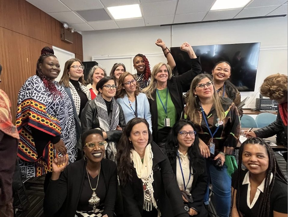 🟣🗣️Today #feminist4bindingtreaty were challenging corporate power at #CSW68. 💵Transnational corporations exploit ideas of feminism and gender equality to improve their image in some countries while systematically abusing women’s human rights in other parts of the world. @AWID