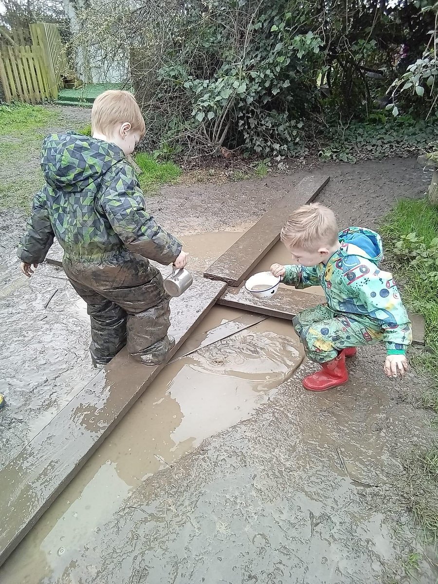 The joy of mud has been evident this week at Forest School! The children have been developing those physical skills whilst balancing around the huge puddles, using mud kitchen equipment to pour, making creations such as rivers or a dam! Mud make’s children happy! @Muddyfaces
