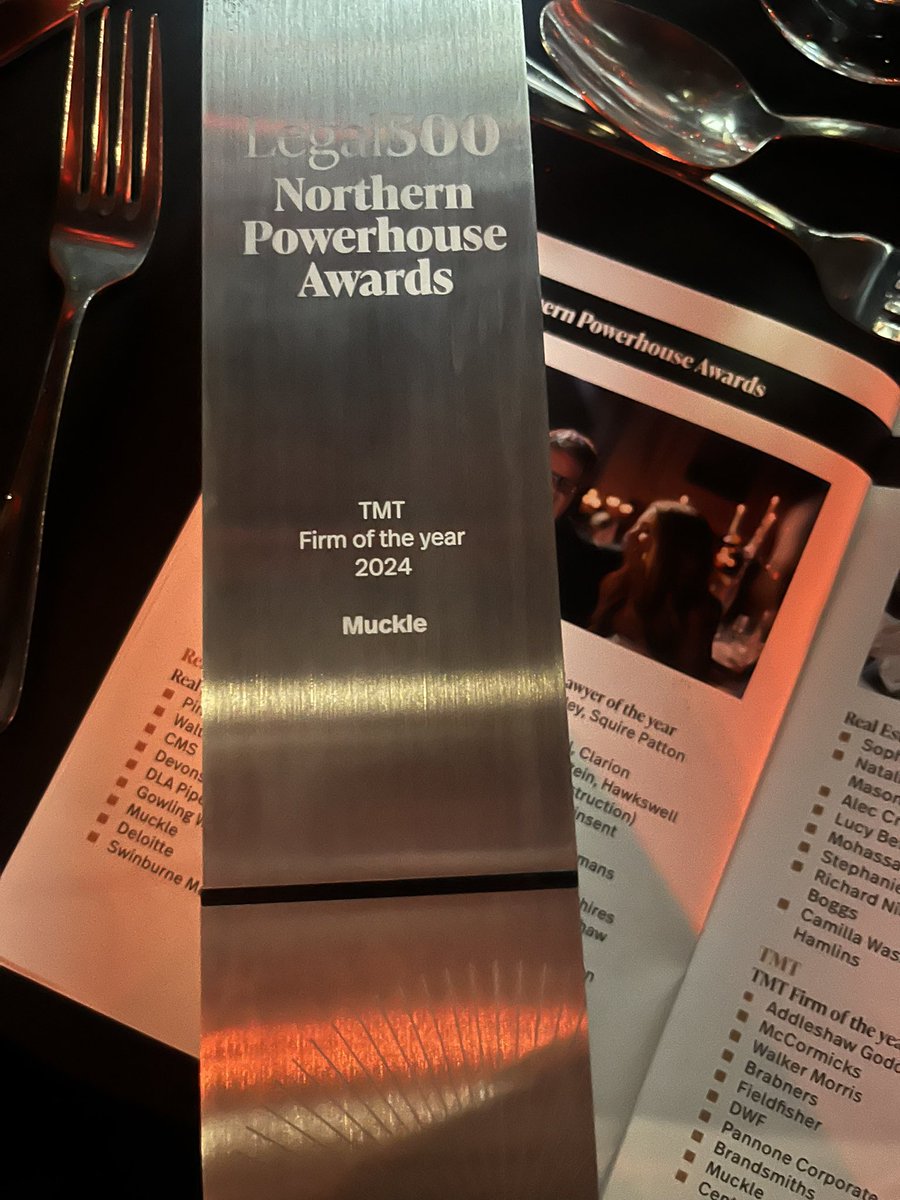 AlexandraBlenk1's tweet photo. Excited to collect the TMT Firm of the Year award on behalf of @MuckleLLP at the #Legal500 Northern Powerhouse Awards!!! https://t.co/98Q6FbwCB9