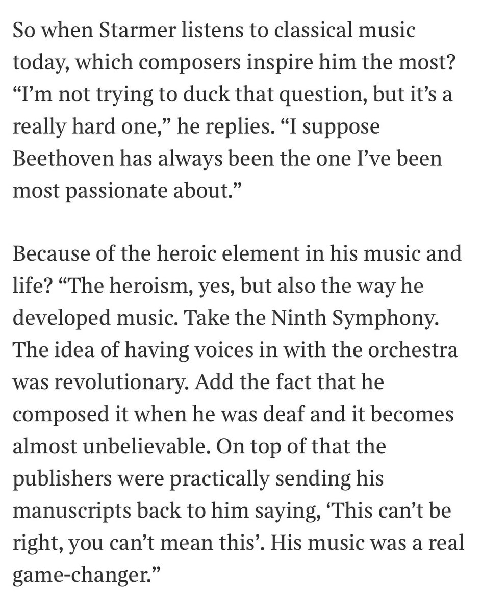 My God this is refreshing. To have a politician, let alone someone likely to be PM within the year, talking unashamedly about Beethoven, Brahms and Shostakovich and the value of music and the arts is staggering after the cultural vandalism of the current cabal. Bring it on!