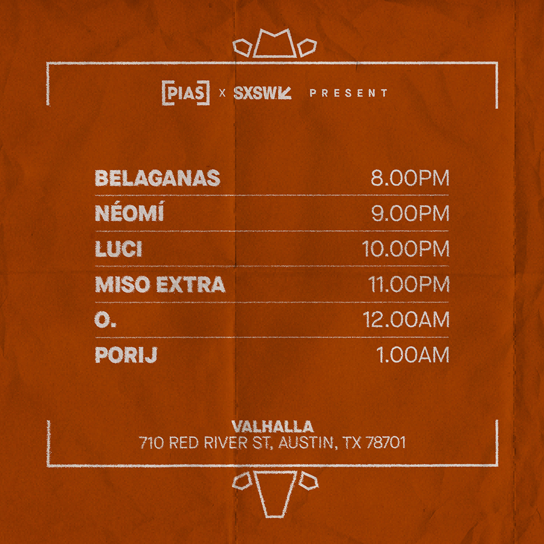 Our SXSW showcase is TONIGHT! ⭐️💥 Come to Valhalla (710 Red River St, Austin, TX 78701) on Wednesday, March 13 to see our showcase featuring Porij, LUCI, Miso Extra, Belaganas and O. Hope to see you there! 🤎