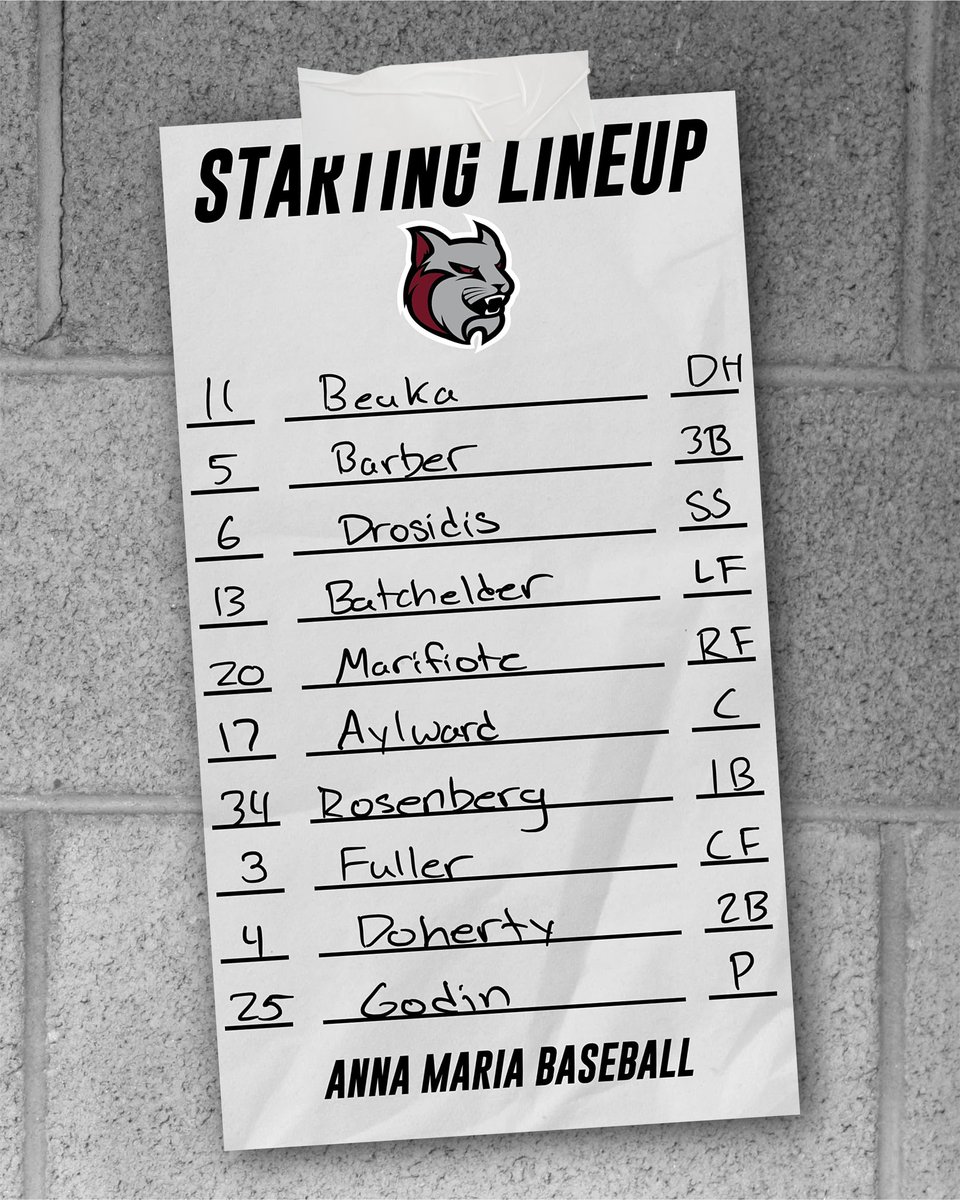 AMCAT_Baseball's tweet image. Starting lineup as the Cats get ready to take on the Fighting Scots 🐾⚔️ #goamcats