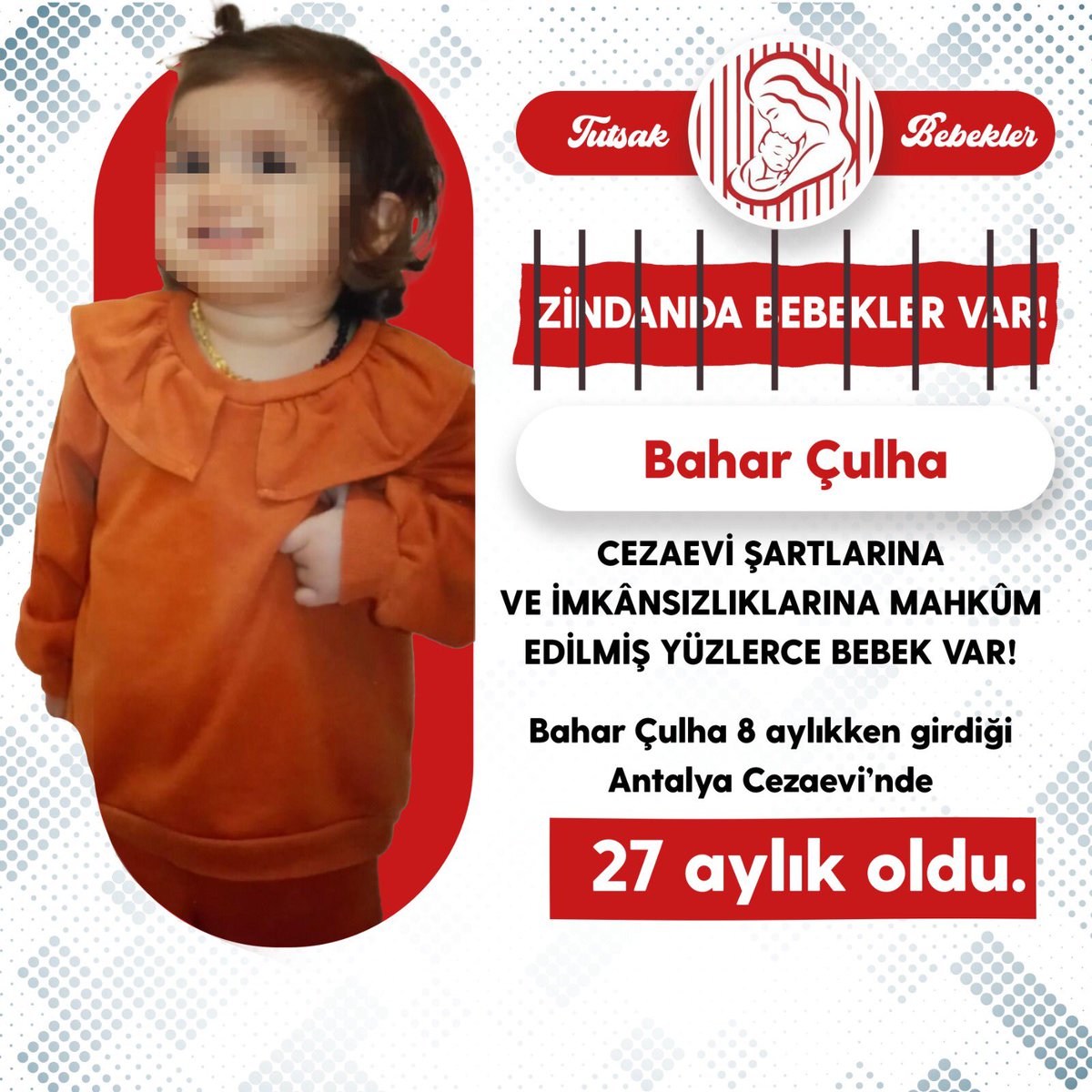 TutsakBebekler's tweet photo. Kimisi anne karnında tanışıyor cezaeviyle. Kimisi gözlerini demir parmaklıklar ardında açıyor. Kimisi ilk adımlarını orada atıyor, kimisinin ilk cümlelerini soğuk duvarlar duyuyor.
Lütfen duyun bu çığlıklarımızı.
Çocuklarımızı kurtaralım bu zulümden..
@yesimsalkim
YüzlerceÇocuk Cezaevinde