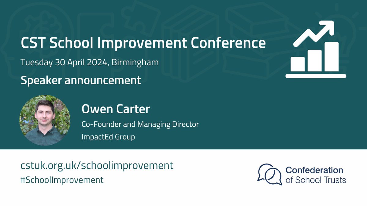 Delighted to be contributing to @CSTvoice conference. We will share details on an exciting new project to codify school improvement practices in Trusts👀