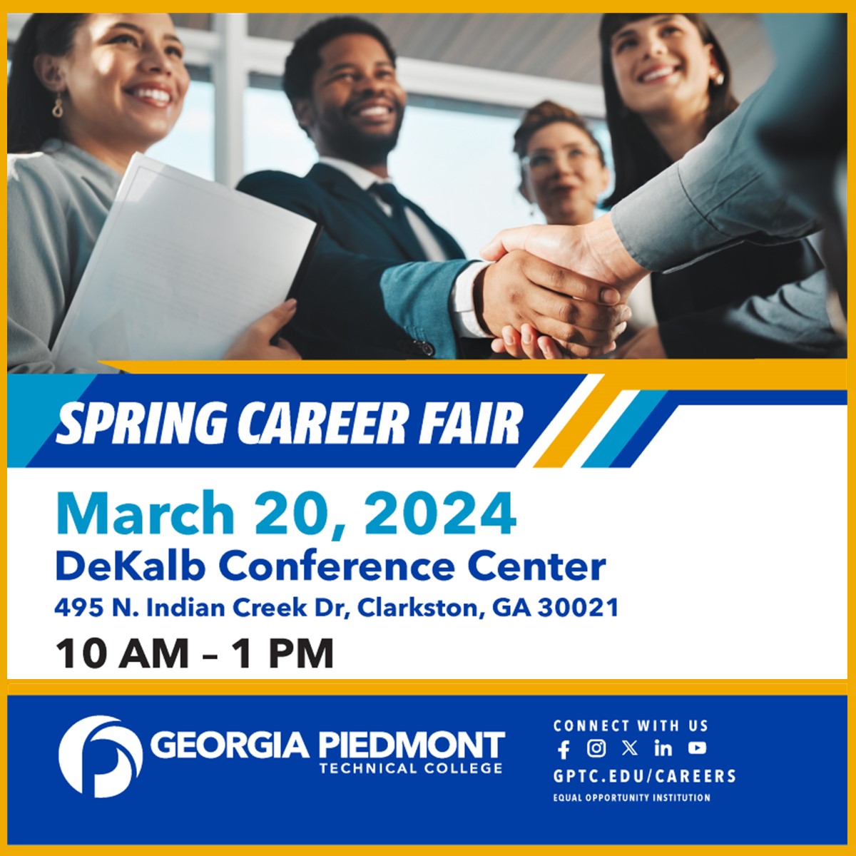 Mark your calendar for one week from today as dozens of reps from various industries will be at the DeKalb Conference Center for our Spring Career Fair. All are welcome! For more info, call 404-297-9522, ext. 1183 or email careers@gptc.edu.