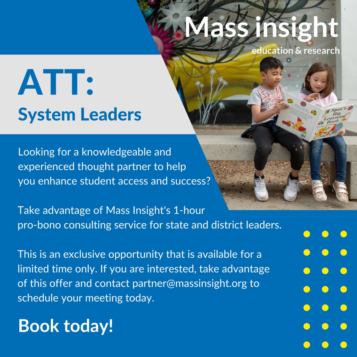 Your district is unique, with a student population, workforce, and community not quite like any other. When you face challenges, you need a solution that’s designed just for you. If you're a system leader, for a limited time, message us to receive a FREE one-hour consultation.
