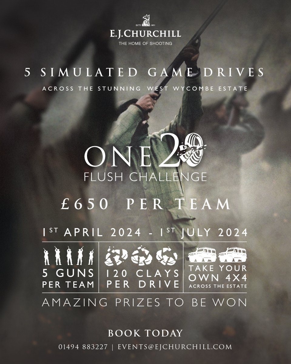 💥The One20 Flush Challenge From April 1st to July 1st, the One20 challenge returns to the West Wycombe Estate, with 5 mixed drives of challenging targets. From just £650 + VAT per team. BOOK TODAY events@EJChurchill.com or call 01494 883227.