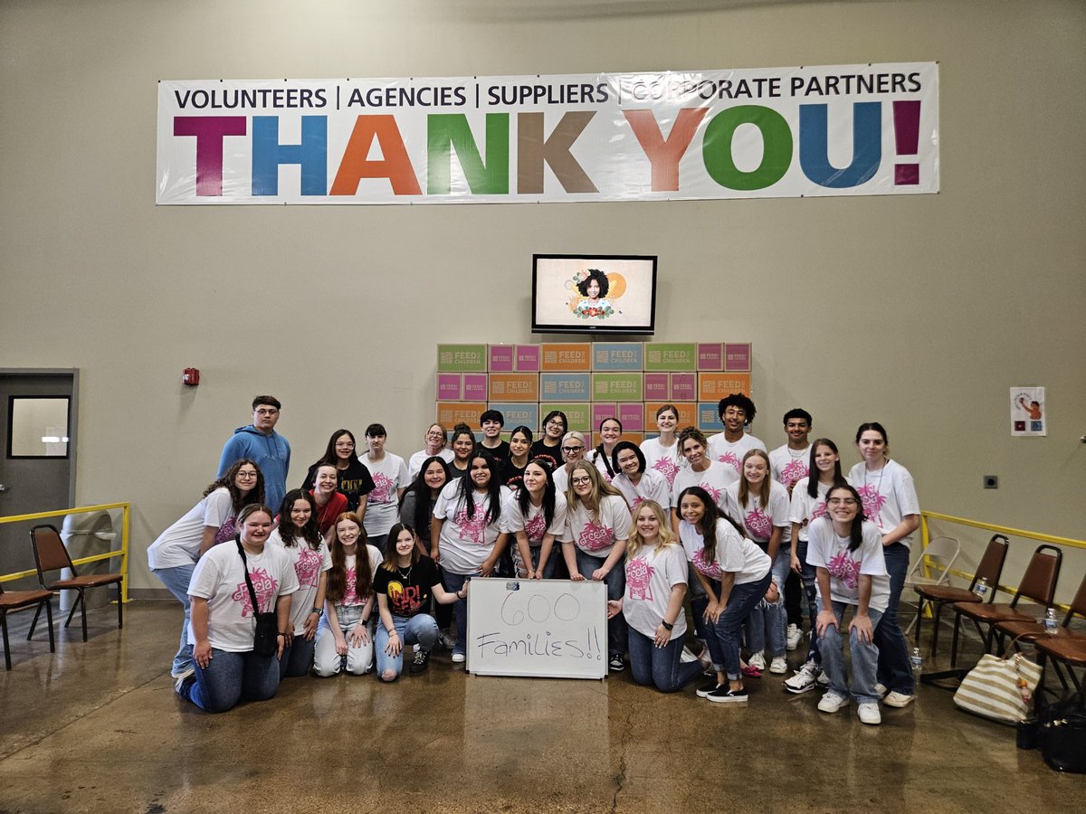 Today, MHS Native American Club and MHS FCCLA volunteered together at @feedthechildren ! We helped 600 families with hygiene supplies! #BroncoPride