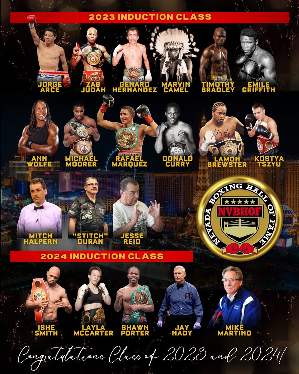 We are proud to honor the 2023 &amp; 2024 Inductees joining the ranks of legends in the NVBHOF 🏆 This year’s diverse lineup celebrates heroes inside &amp; outside of the ring, spanning eras and breaking barriers. 🥊 For more information or to buy tickets visit NVBHOF.com/gala