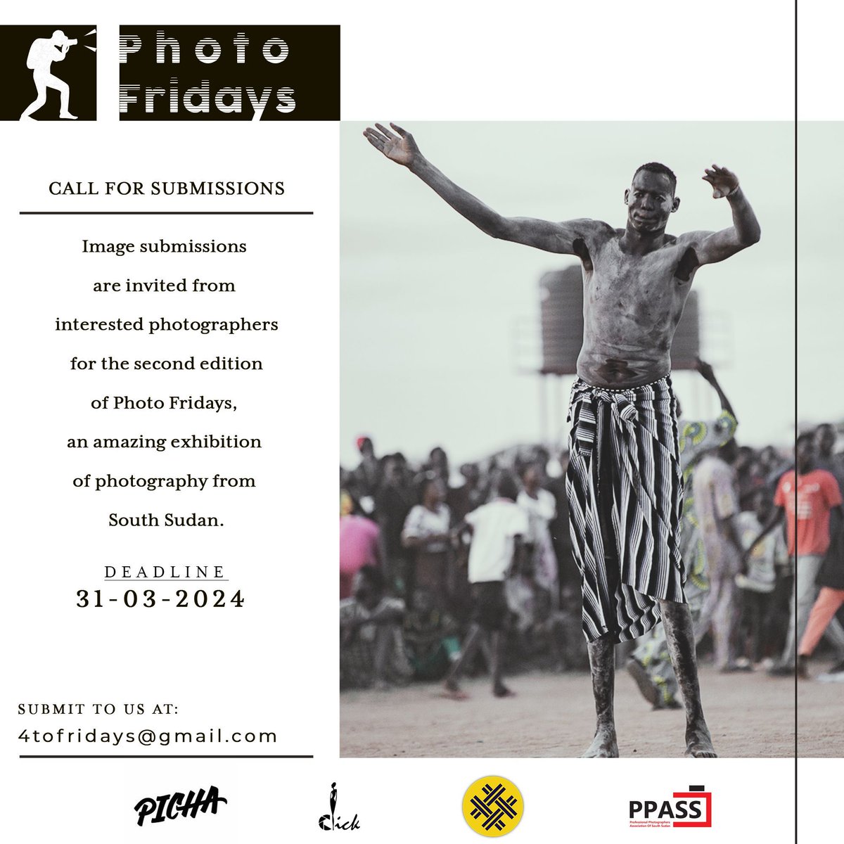 Calling All Photographers Submit at least 10 images to to us at 4tofridays@gmail.com.for the chance to be part of an amazing exhibition experience. #photographyexhibition #photofridayssouthsudan #portfolioreview #sceniushub Submission Deadline : 31- 03 - 2024