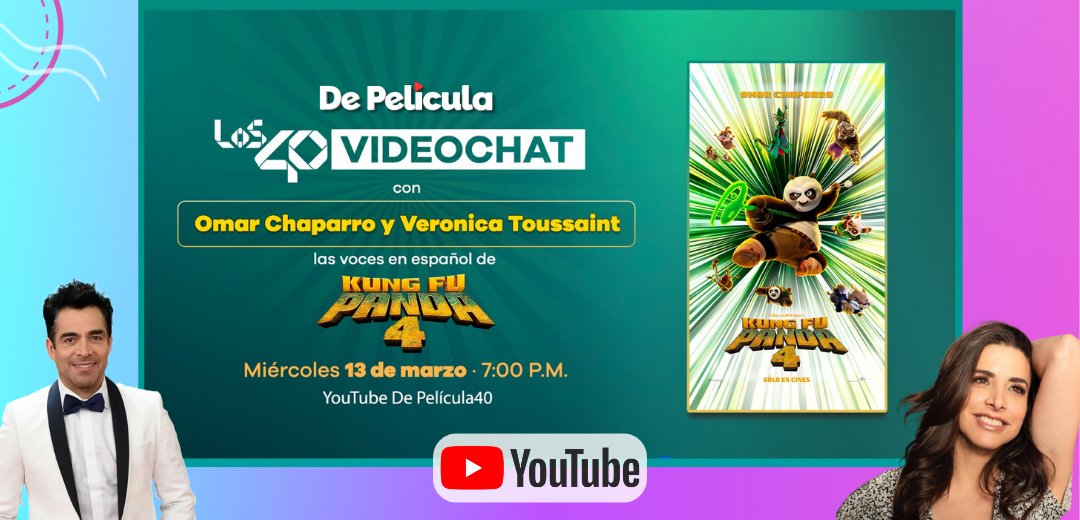 Deestrenomx's tweet photo. ¡ATENTOS A YOUTUBE! 🚨
Hoy tendremos exclusiva en @Depelicula40 a @OMARCHAPARRO y @veronicatouss voces de #KungFuPanda4  🤩 y  transmitiremos en vivo desde nuestro canal por #LOS40Videochat 
¡Te esperamos!
👇👇👇
https://t.co/qQHaGMk4TI https://t.co/kasQlavOYb