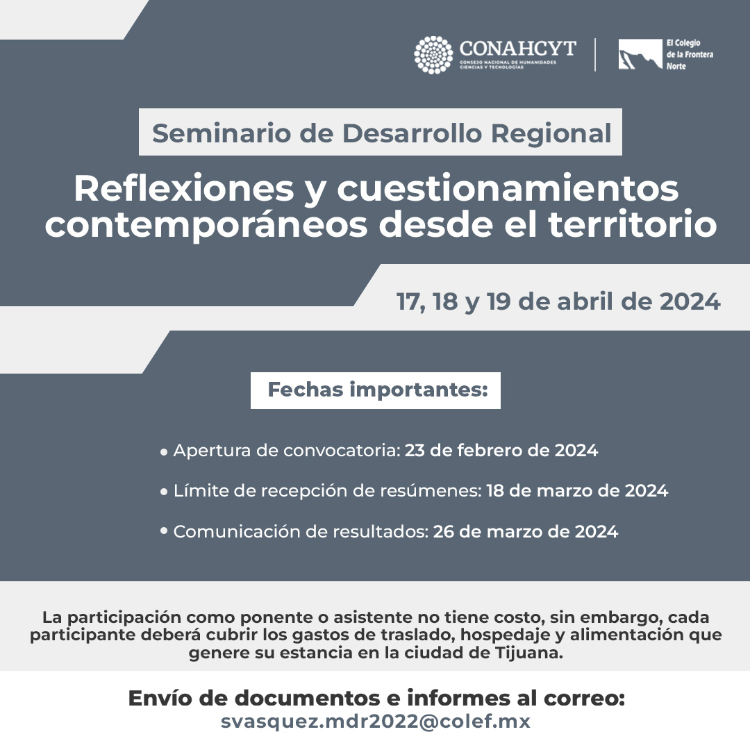 elcolef's tweet photo. ¡Últimos días! 🎉 Invitamos a participar en el Seminario de Desarrollo Regional con conferencias magistrales, mesas temáticas y un recorrido de campo dentro del estado de #BajaCalifornia.

Consulta los detalles 📝 https://t.co/Lit7BR5Dzr
Informes 📨 svasquez.mdr2022@colef.mx https://t.co/VCgb5z13sl