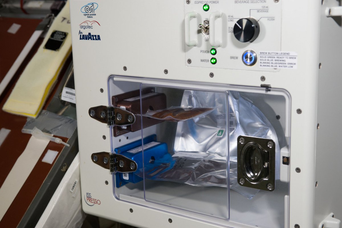engineers_feed's tweet photo. ISSpresso was the first espresso coffee machine designed for use in space, produced for the International Space Station by Argotec and Lavazza in a public-private partnership with the Italian Space Agency (ASI). ISSpresso was one of nine experiments selected by the Italian Space Agency for the Futura mission. It was installed on the space station between 2015 and 2017, when it was returned to Earth.