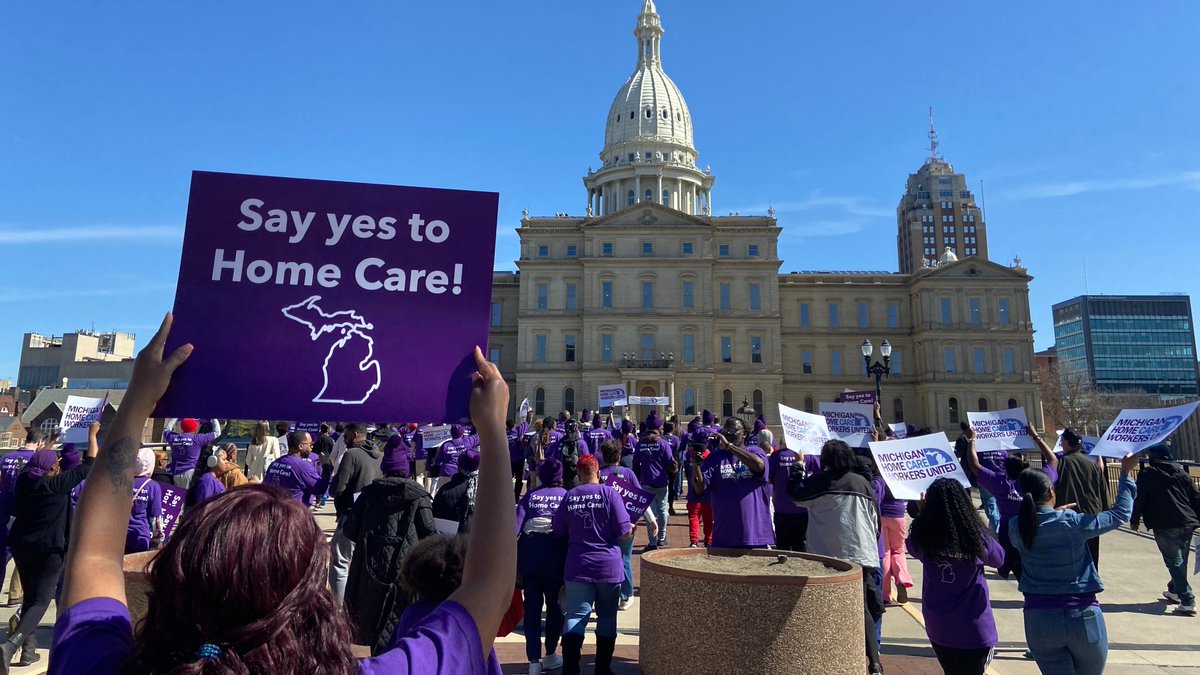 Happening NOW! Michigan home care workers and allies are in Lansing to demand legislators #SayYesToHomeCare. We're fighting for bargaining rights, better care jobs & an end to the home care crisis in the Great Lakes State. #CareCantWait