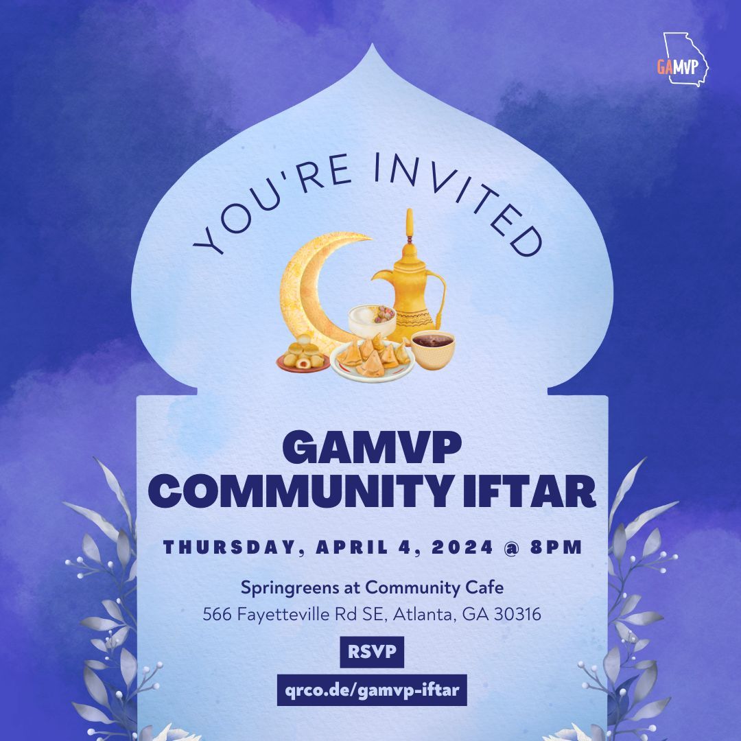 Georgia Muslim Voter Project is inviting YOU to our Community Iftar at Springreens at Community Cafe on April 4, 2024 @ 8 pm. Join us for an evening of prayer, community, celebration, and, of course, DELICIOUS HALAL soul food! 

RSVP NOW: buff.ly/3IuBN0A