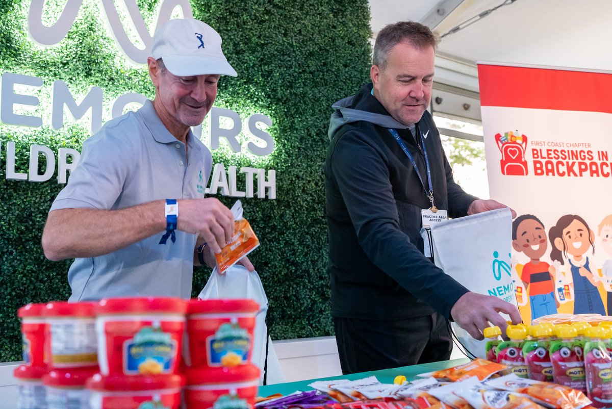 Partners like the Jim and Tabitha Furyk Foundation and @BlessinBackpack are essential to creating the healthiest generations of children. Together we’re making hunger-free weekends possible for 5,300 Northeast Florida students this school year. #NemoursChildrens #THEPLAYERS