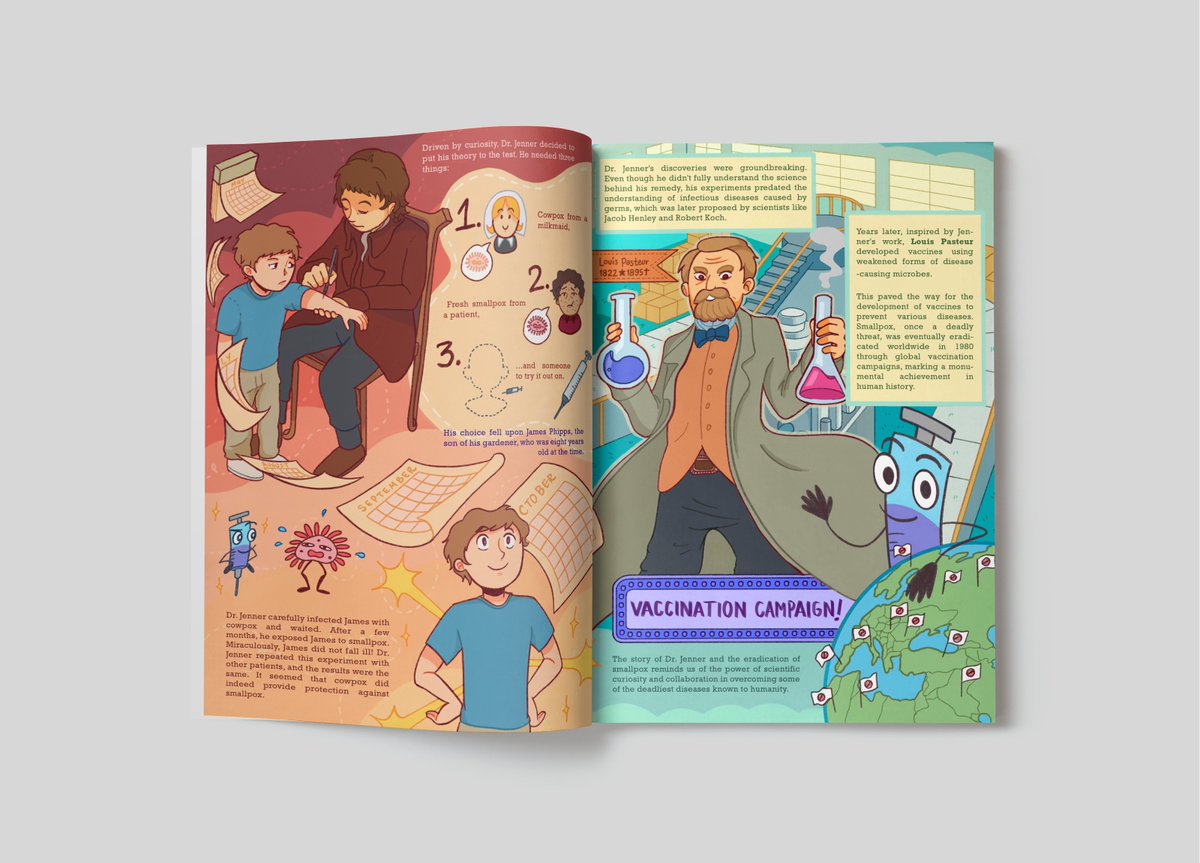 kisutastic's tweet photo. This project is all about wanting to do something informative for young readers, so I tought about an interesting topic such as the smallpox.
#vaccine #smallpox #kids #kidseditorial #illlustration #magazine #disease #medical #cartoons #virus #health #children #kidlit https://t.co/9wbjNA3scI