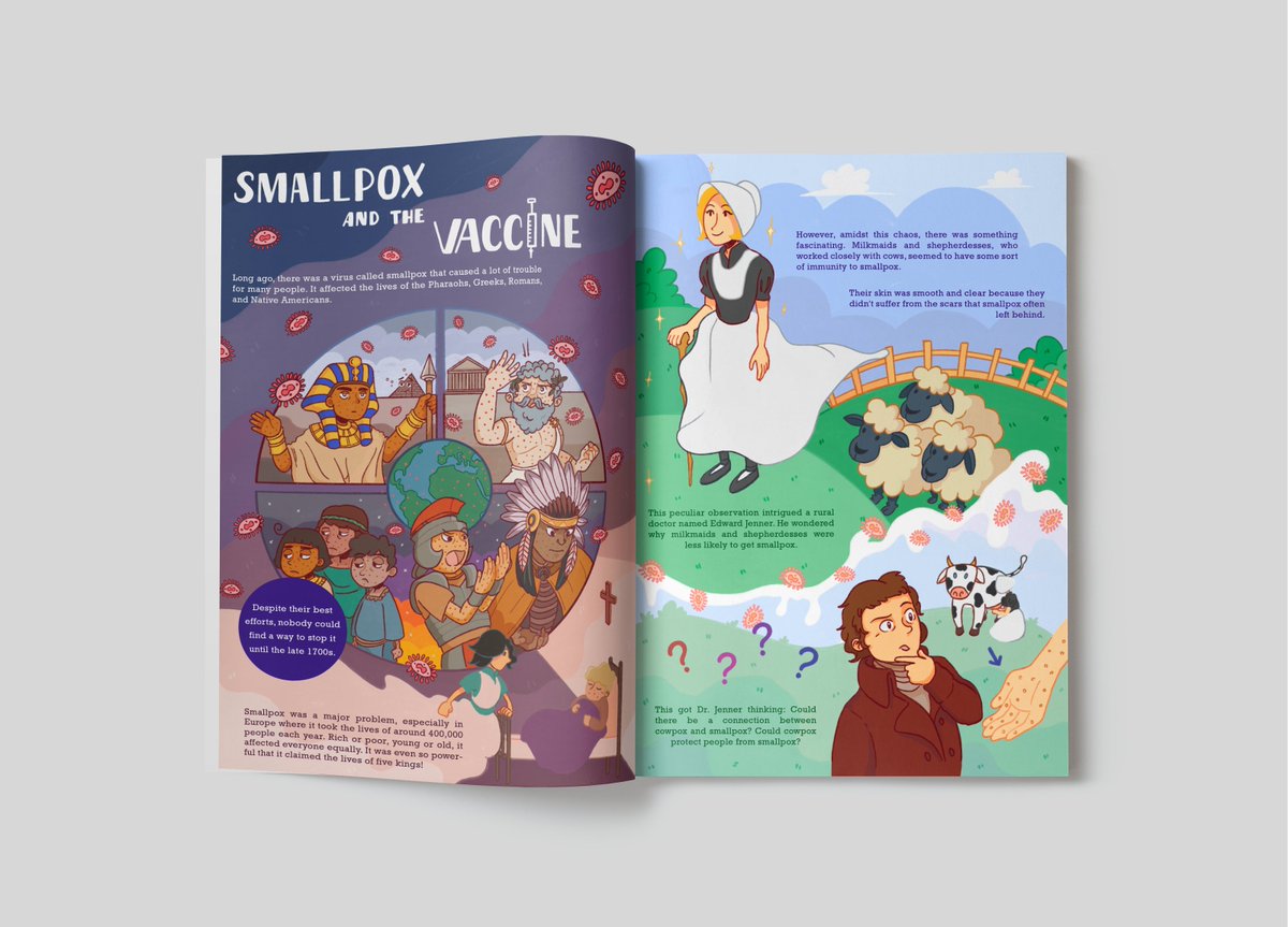 kisutastic's tweet photo. This project is all about wanting to do something informative for young readers, so I tought about an interesting topic such as the smallpox.
#vaccine #smallpox #kids #kidseditorial #illlustration #magazine #disease #medical #cartoons #virus #health #children #kidlit https://t.co/9wbjNA3scI