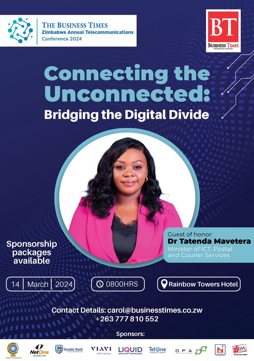 We host the Hon Minister of ICT, Postal and Courier Services Dr @TateMavetera for the @BusinessTimesZW Zimbabwe Annual Telecoms Conference 2024. All industry players in attendance. @ZiFMStereo