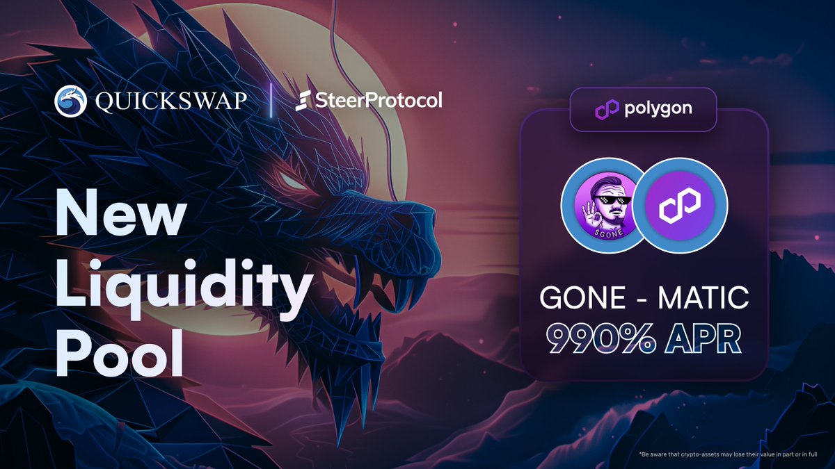 New $GONE - $MATIC @steerprotocol liquidity pool now live on QuickSwap! LP now or you're $GONE 🤣