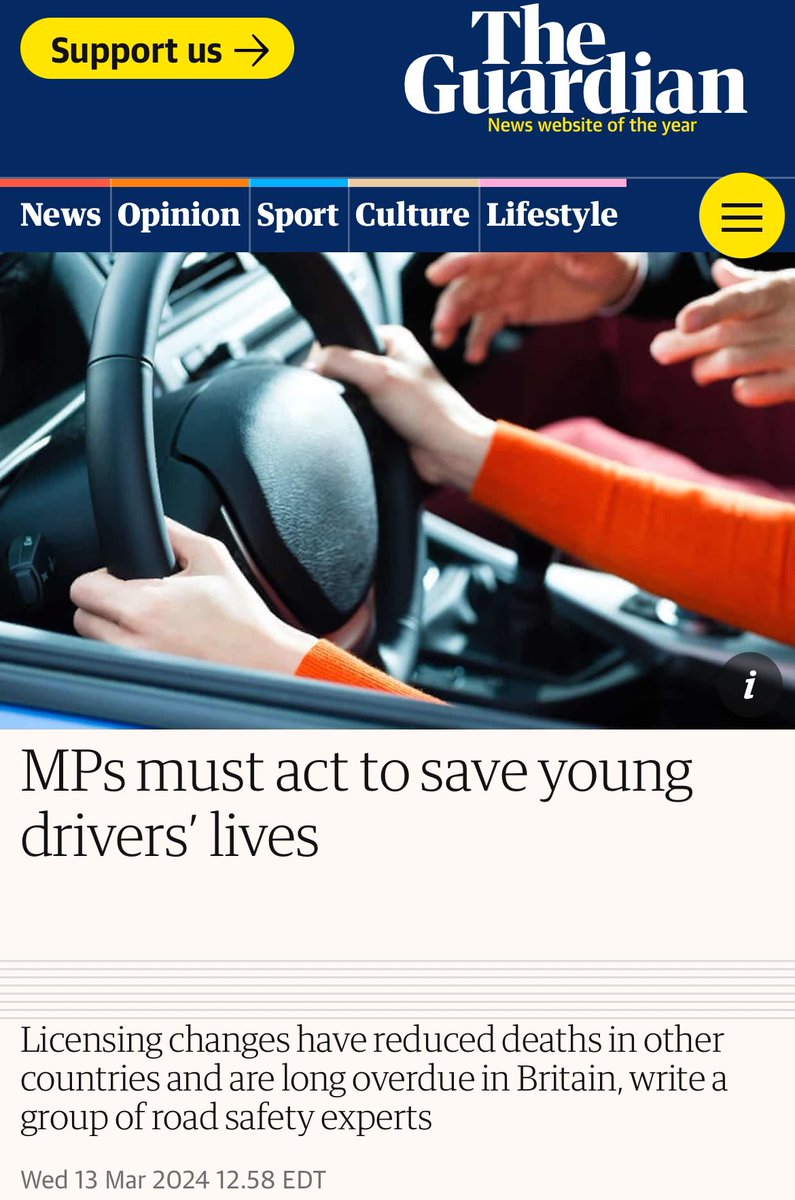 The @guardian has published a letter from leading academics in youth public health calling on MPs to act to save young lives. #YoungDriverSafety #ProgressiveLicensing amp-theguardian-com.cdn.ampproject.org/c/s/amp.thegua… @ian_m_greenwood @timnutbeam @sjblakemore @NewsfromTRL @SwanseaUni