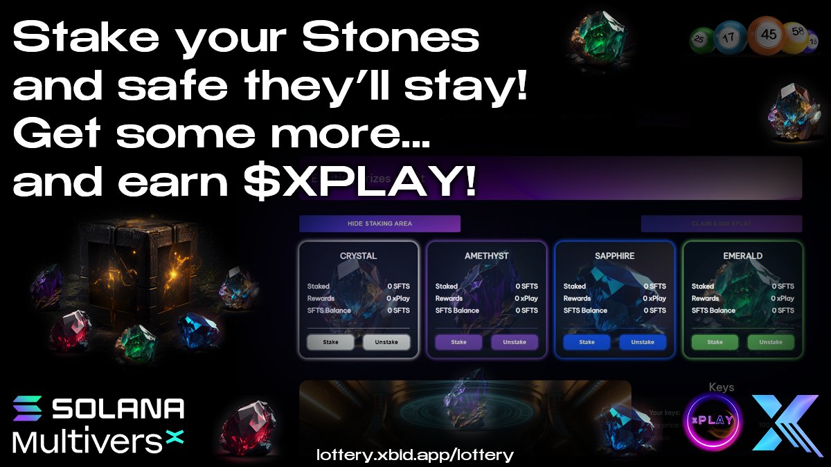 Stake the #InfinityStones!

Staking for the Infinity Stones is LIVE! Get some and earn juicy $XPLAY! Use then $XPLAY with $XBID and stake them for $XBID!🍀

xbid.app
xbid.app/lottery

<a href="/PulsarTransfer/">PulsarTransfer</a> send 300000 MEX to 300 reactions
#MultiversX #Solana #XBID
