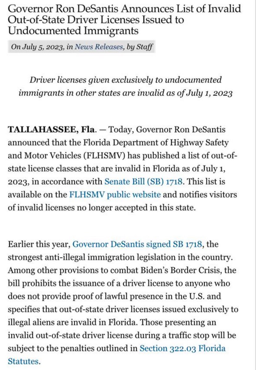 If Michigan goes ahead with giving drivers licenses to illegal immigrants, they won’t be recognized in Florida. 

More winning from America’s best governor. 

#Desantisdelivers