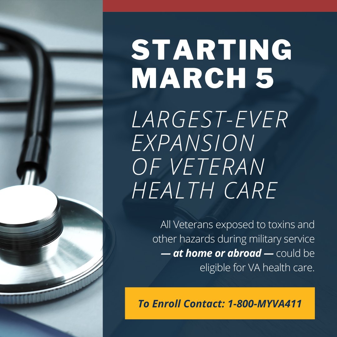 Were you ever exposed to toxins while serving in the military? Even if you have never deployed, you may be eligible for VA health care. Don’t wait – apply today at VA.gov/PACT or call 1-800-MYVA411.
Questions reach out to your local VSO mvc.dps.mo.gov/services/servi…