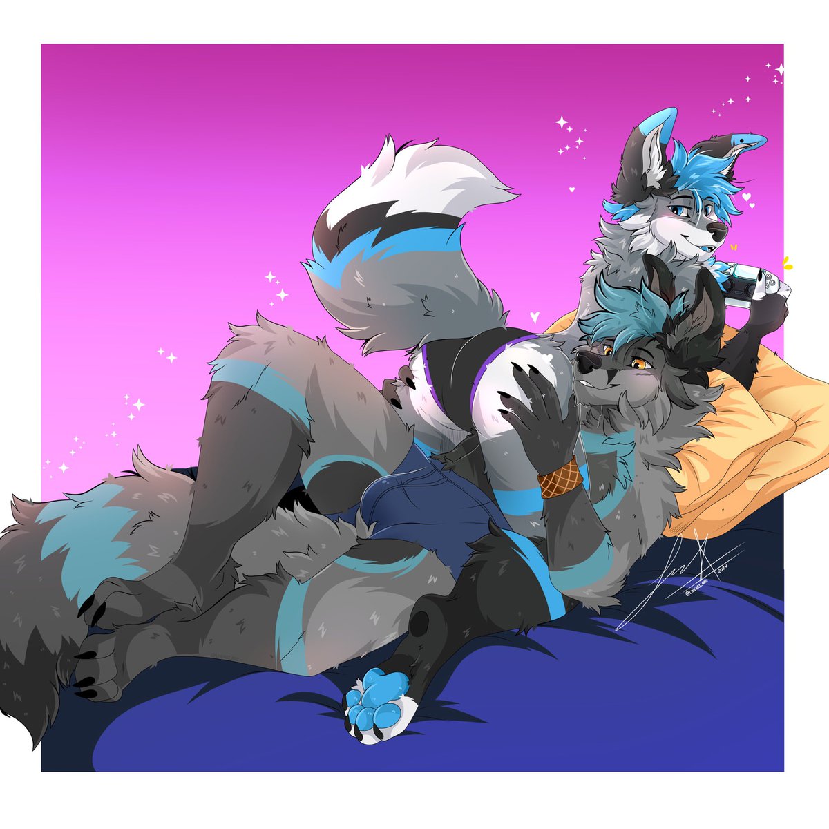 mosh_fox's tweet photo. I really do love squishing @TheRealTwixFox's butt though... 😏
Thank you for commissioning us babe :)

Art by @lineart_aru on Instagram

#furry #furryart #furryartwork #furryfandom #moshthefox https://t.co/Bx7BQgLeS3