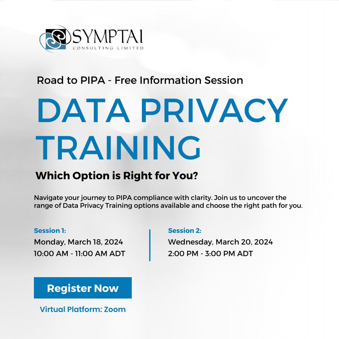 Embark on your journey towards data privacy with our upcoming webinar, 'Data Privacy Training – Which Option is Right for You?' Navigate the complex world of PIPA with ease, understand your rights, and learn how to mit... us02web.zoom.us/webinar/regist… #DataPrivacy #RoadtoPIPA #Webinar