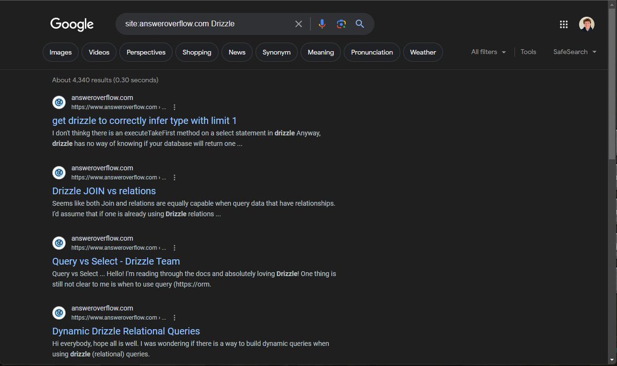 Of these @DrizzleORM is the best since their content also shows up in Google answeroverflow.com/c/104389093259… For the others, hey lets talk 😉
