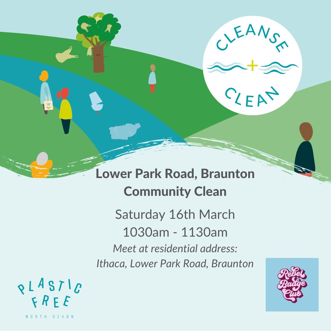 Join Lisa for a Community Clean along Lower Park Road, Braunton to get some fresh air and give back to the environment by doing a little tidy-up. Lisa is working towards her Rebel Badge Club Equipment Provided. See you there ! All welcome.