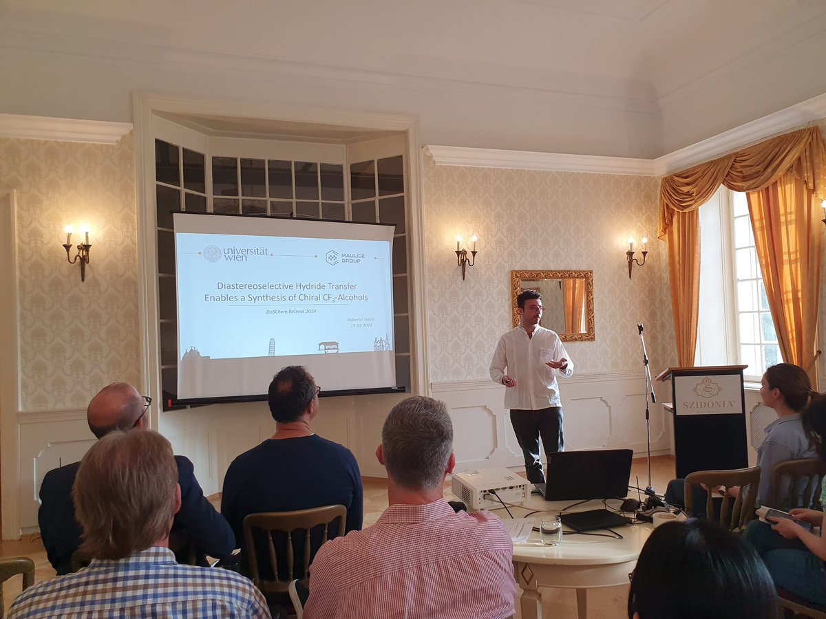 First day of this year's DoSChem Panel C retreat at the Szidónia Castle - @BiroTinelli greatly presented his work on trifluoromethyl-alcohols👏👏 #DosChemRetreat #TwitterGang