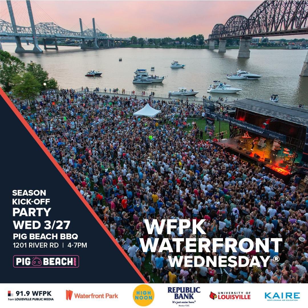 Good music, good food, good vibes. Join us at <a href="/PigBeach_BBQ/">PigBeach_BBQ</a> Louisville for the 2024 <a href="/WFPK/">WFPK</a> Waterfront Wednesday launch party on Wednesday, March 27!

Proceeds from the evening will benefit WFPK Waterfront Wednesday and help keep the event free.