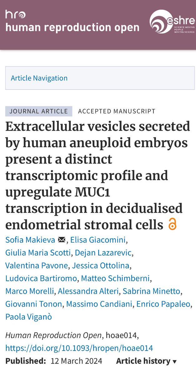 More evidence that embryo-endometrial dialogue via extracellular vesicles is🔑for implantation! 🔗shorturl.at/abcN7 It is a great pleasure to share the work done during my time at @SanRaffaeleMI 🇮🇹 & funded by @MSCActions🇪🇺 I could not thank enough all the co-authors!❤️