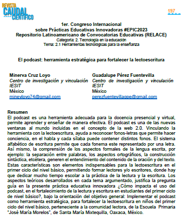 relaceorg's tweet image. Saludos comunidad, explora cómo el podcast se convierte en una herramienta estratégica para fortalecer la lectoescritura en nuestro artículo destacado de Minerva y Guadalupe Pérez Fuentevilla para la Revista Caudal Científico.
Descárgalo aquí: drive.google.com/.../1tCXJStCva…
#EPIC2023