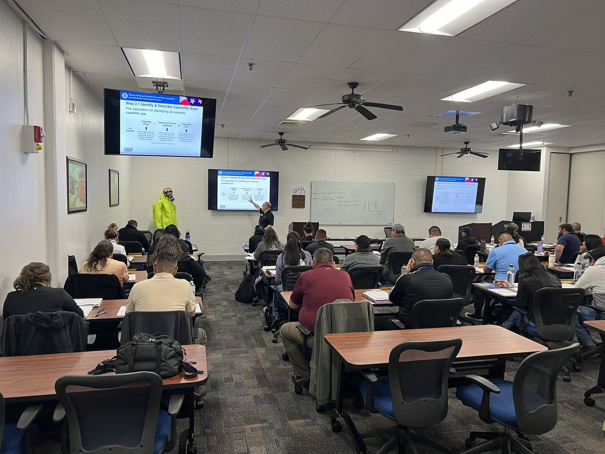 TEEX_NERRTC's tweet photo. Our second class of the 9th Annual Tribal Nations Training Week began today here at the Center for Domestic Preparedness in Anniston, AL. Below, NERRTC instructor Julie O’Berg in action teaching the 16 hr “EOC Operations and Planning for All-Hazards Events” course. https://t.co/KqShd66gI3