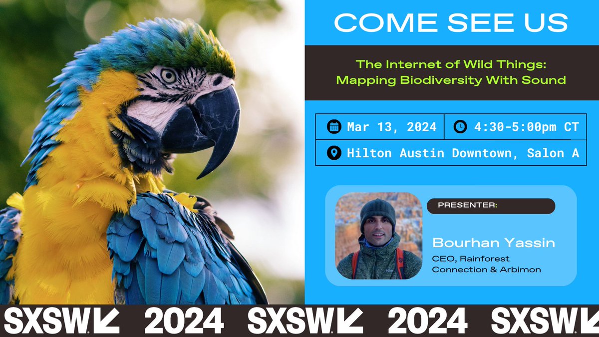At #SXSW? Don't miss this session TODAY!⏰

Catch Bourhan Yassin talk about mapping #biodiversity with sound this <a href="/sxsw/">SXSW</a> at the Hilton Austin Downtown, Salon A, 4:30-5:00pm CT!

Info ➡️schedule.sxsw.com/2024/events/PP…