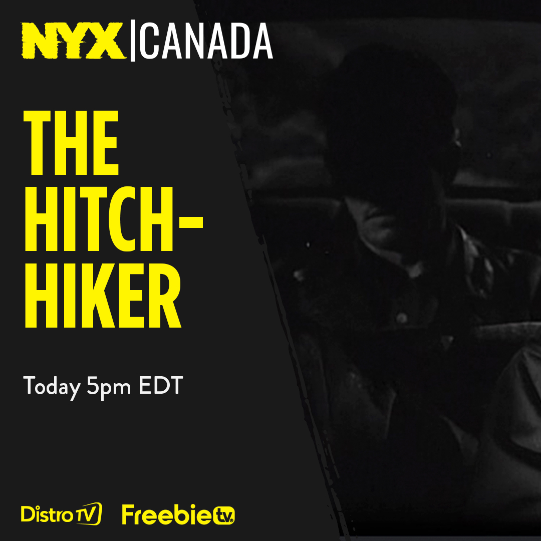 Warning! Beware of his upraised thumb! Ida Lupino’s incredible, psychological shocker The Hitch-Hiker is at 5pm EDT on NYX. Watch free from website nyxtv.ca/watch-nyx-live or TV bit.ly/3VsBbON #freetoscream #SwitchOnLeaveOn #nyxcanada