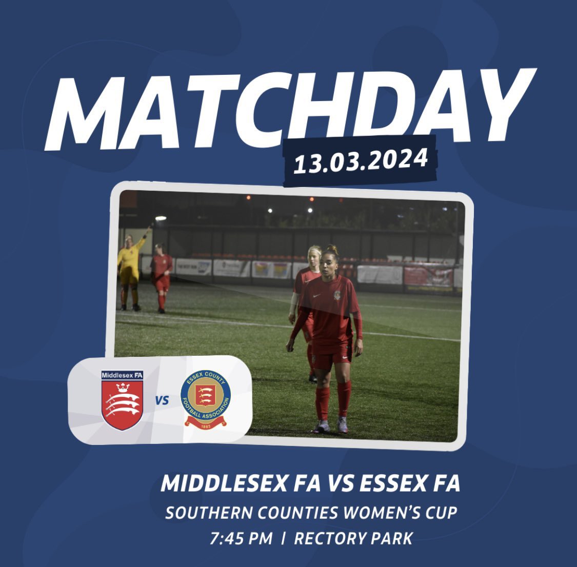 ⚽️Matchday! Our #EssexWomen are at Rectory Park tonight to take on <a href="/middxfa/">Middlesex FA ⚽️</a>. A win will bring the 🏆 to Essex!
