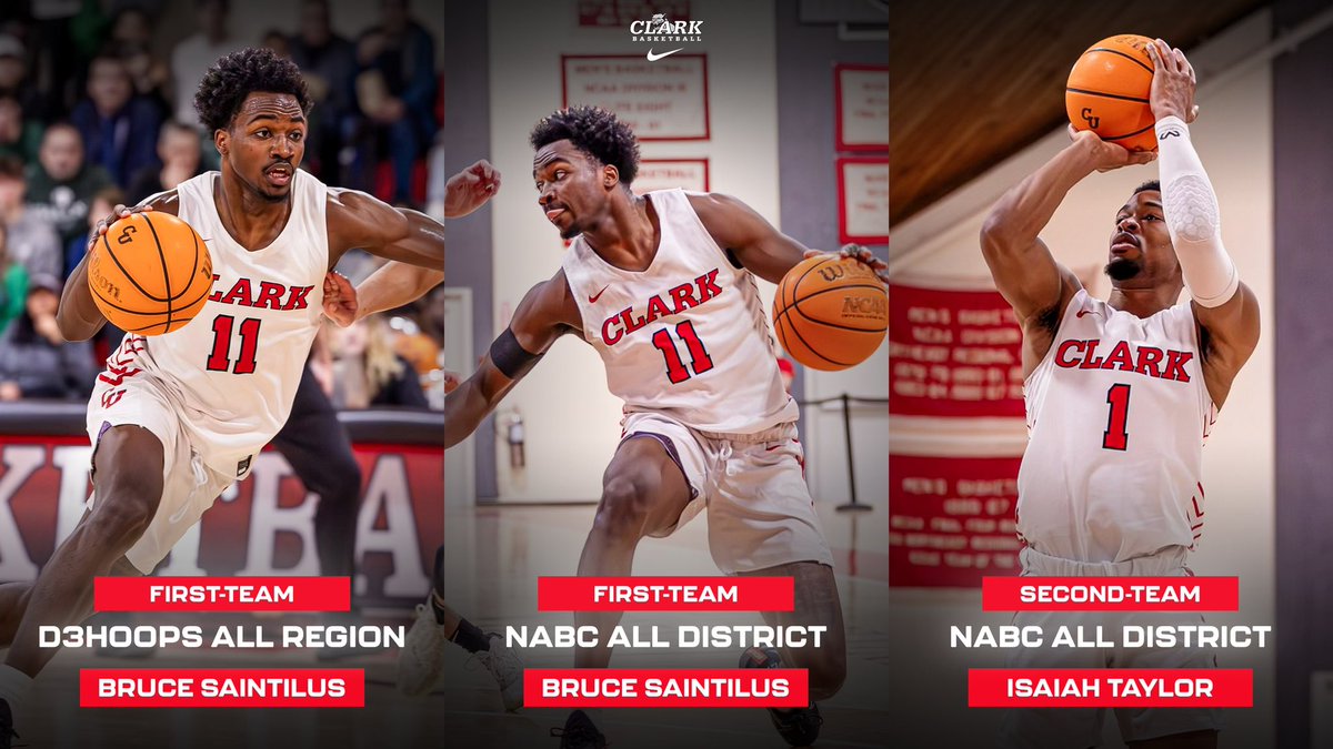 ClarkUHoops's tweet photo. Bruce Saintilus ‘25 Earns @d3hoops All-Region and @NABC1927 All-District, Isaiah Taylor ‘25 Named to NABC All-District Team  @Bruce_Saintilus https://t.co/bj5Phb2XGq https://t.co/2wLGDRqKhy