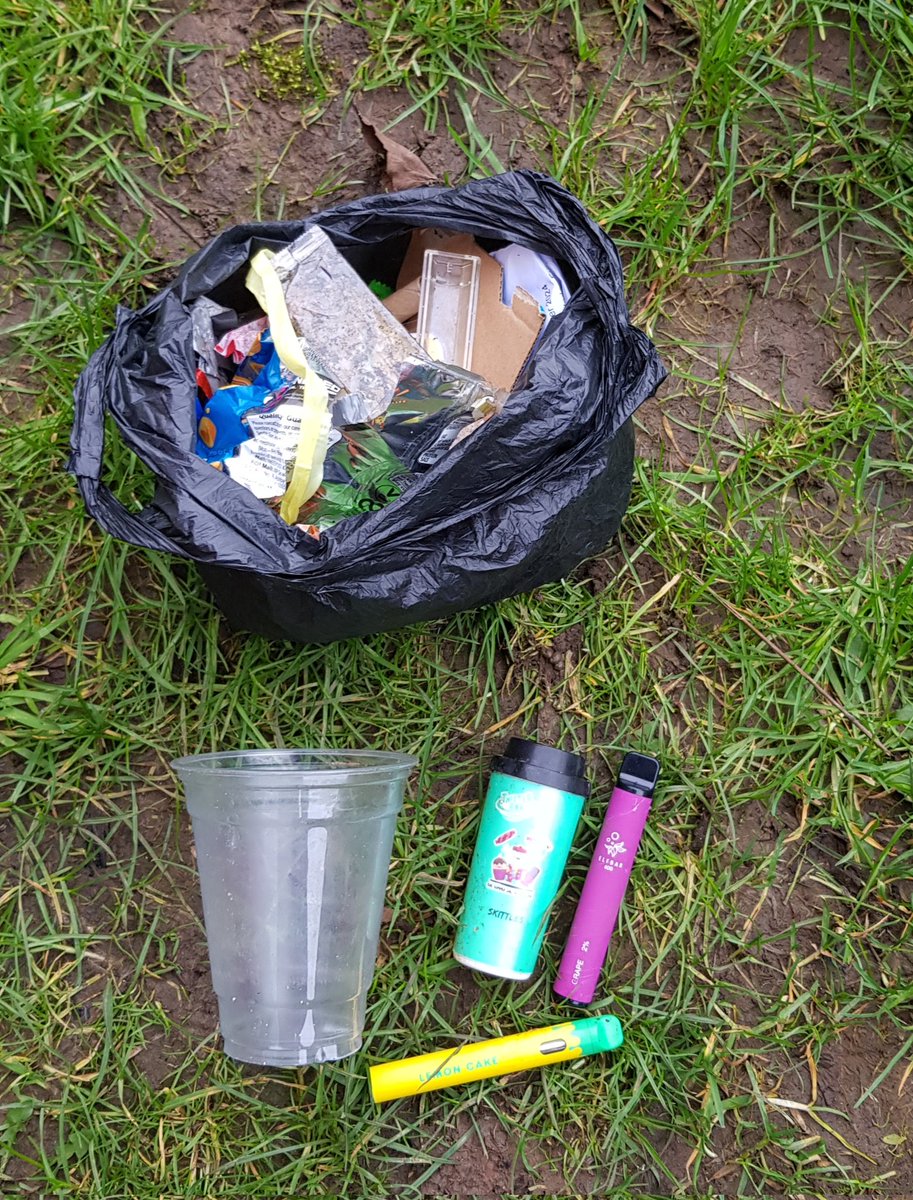 A spare bag used to collect a few pieces of #litter on our evening walk, including more vapes 🤨 #lovewhereyoulive #BoultonMoor @LitterReporting @pawsonplastic #bandisposablevapes