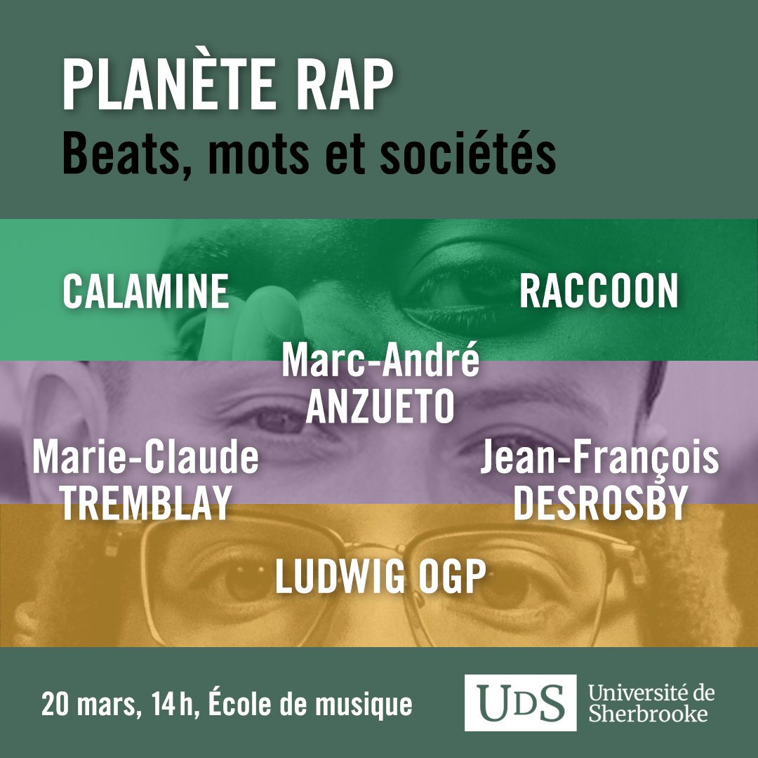 Venez réfléchir avec nous à l’influence du #rap dans le monde et au mélange culturel réussi dans cette communauté. Parce que l’#art est une si belle façon de penser notre monde! 👉 Réservez votre place, c'est gratuit: bit.ly/3wyujqy #musique @USherbrooke