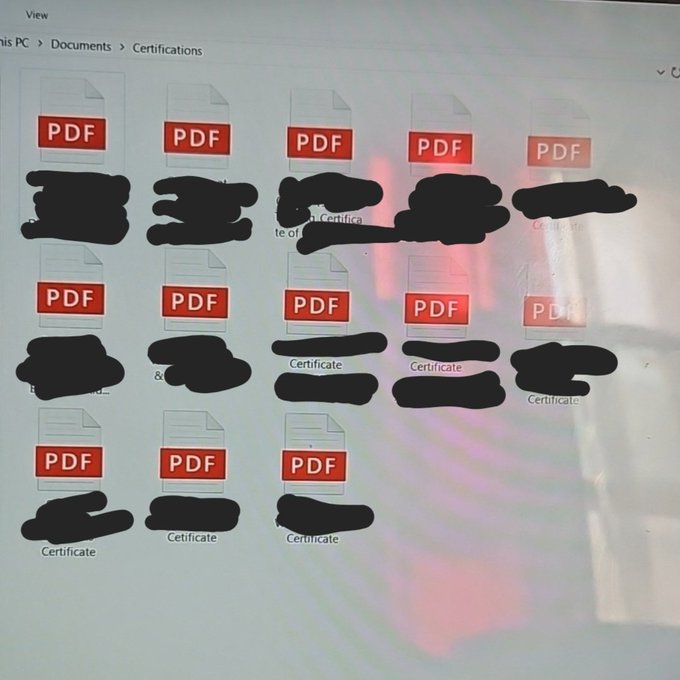 Me looking at all my certifications and just remembering that I started with nothing and no passion to