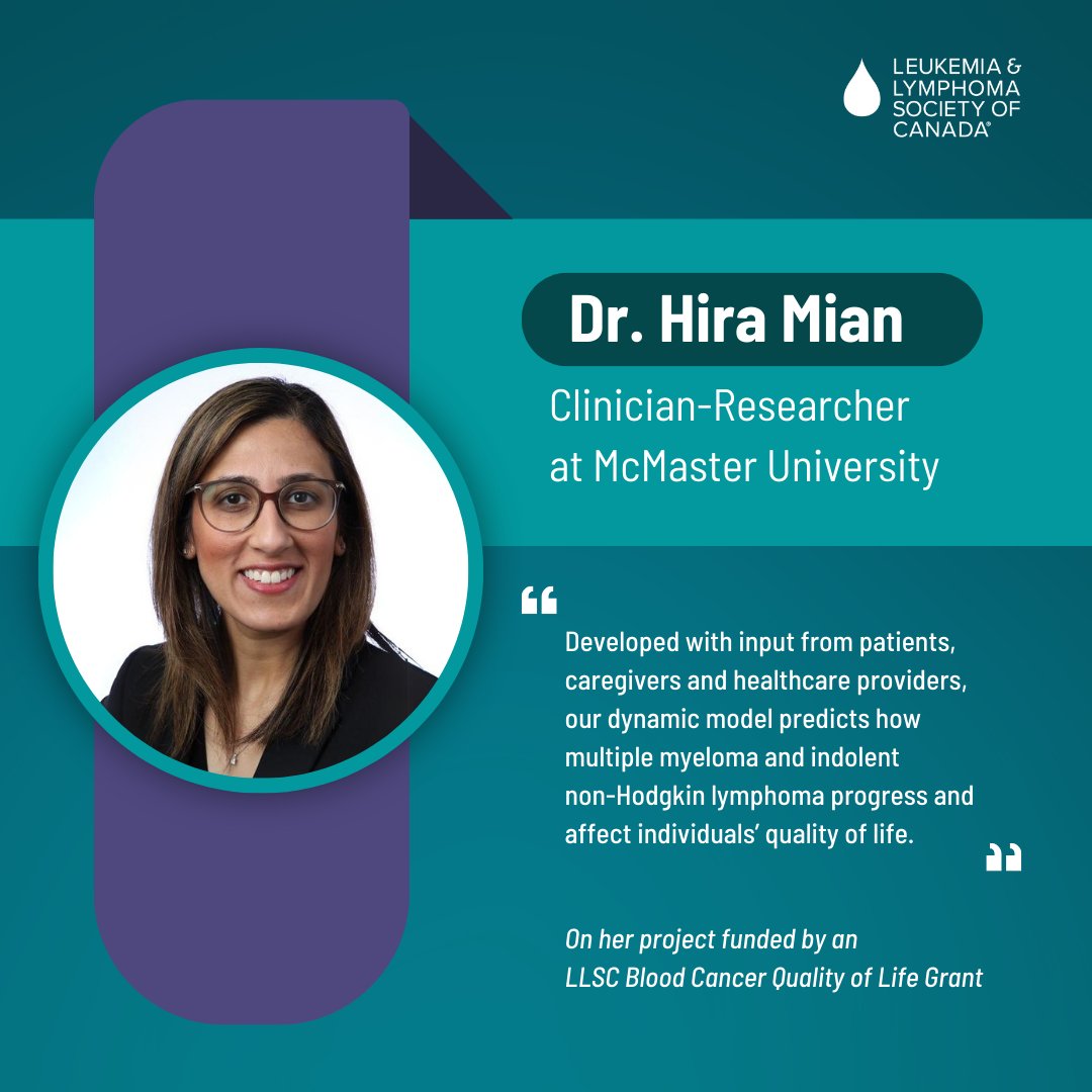 It's #MyelomaAwarenessMonth, and we’re recognizing Dr. @HiraSMian, Clinician-Researcher at @McMasterU, who's focusing her research on improving the #qualityoflife for those with #multiplemyeloma. 🩸 To learn more 👉 bit.ly/3T32dLB @MacHealthSci @MacDeptMed #myeloma