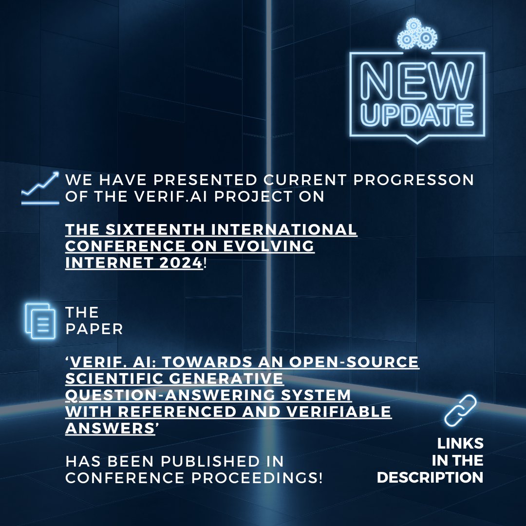 verifai_system's tweet photo. 🙌🏻 Happy to share this with you! Verif_ai project is gradually revealing its potential.

Feel free to check out the Verif_ai presentation and paper.🔍

https://t.co/edPtRFJeU9

https://t.co/c0GpVcZCt5

#verification #trust #ArtificialIntelligence  #GenerativeAI #MachineLearning https://t.co/B2OB993qBE