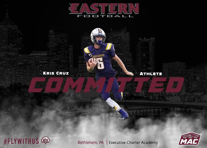 Kris Cruz (@kris_cruz12) on Twitter photo After a great talk with @CoachMacEU, I am beyond grateful to announce commitment to <a href="/EUEaglesFB/">Eastern University Football</a>, I want to Thank God, My family and My Coaches for giving me an opportunity for the Next 4 years!! <a href="/Coach_Crock/">Billy Crocker</a> <a href="/EEACS_CoachFord/">Coach Larry Ford</a>. After a great talk with @CoachMacEU, I am beyond grateful to announce commitment to <a href="/EUEaglesFB/">Eastern University Football</a>, I want to Thank God, My family and My Coaches for giving me an opportunity for the Next 4 years!! <a href="/Coach_Crock/">Billy Crocker</a> <a href="/EEACS_CoachFord/">Coach Larry Ford</a>.